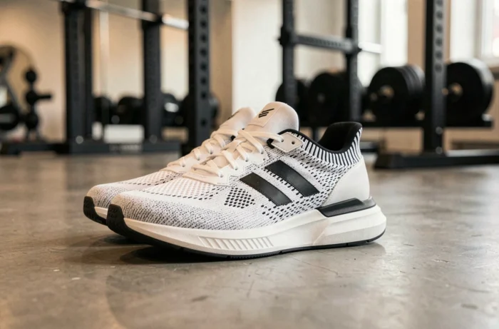 Adidas Dropset Trainer 3 femme sur béton poli dans une salle de musculation moderne