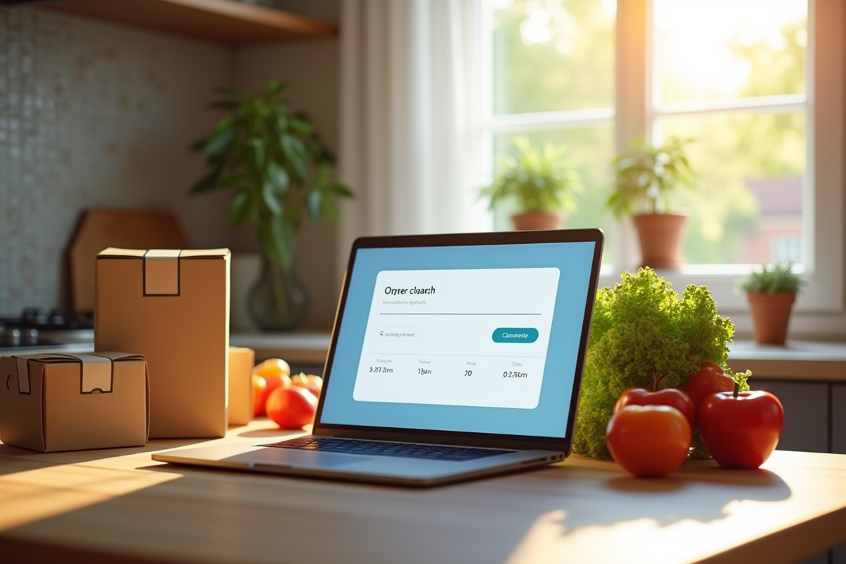 Ordinateur portable avec confirmation de commande et courses fraîches