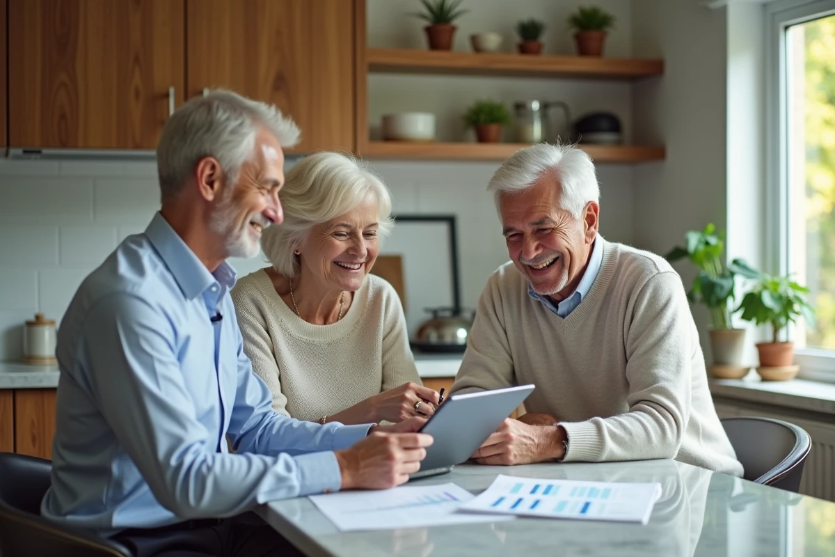 Couple âgé consultant un conseiller financier à la maison