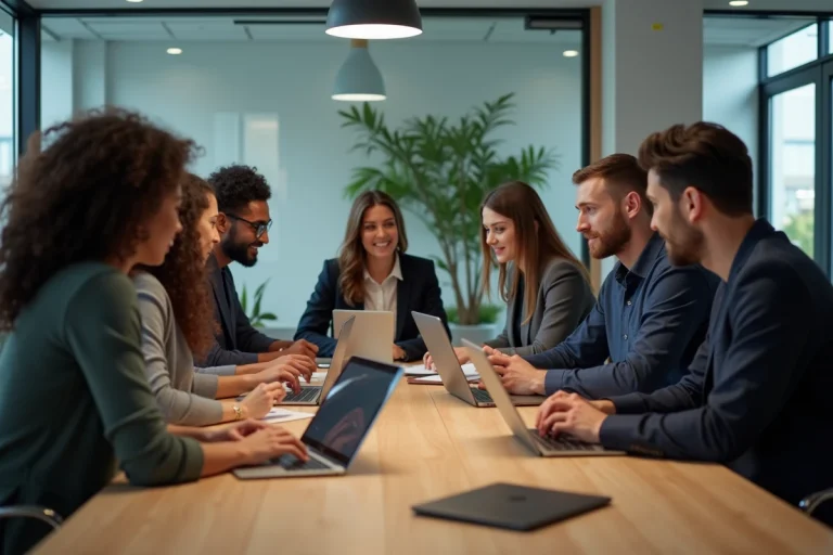 Groupe de professionnels divers dans un bureau moderne
