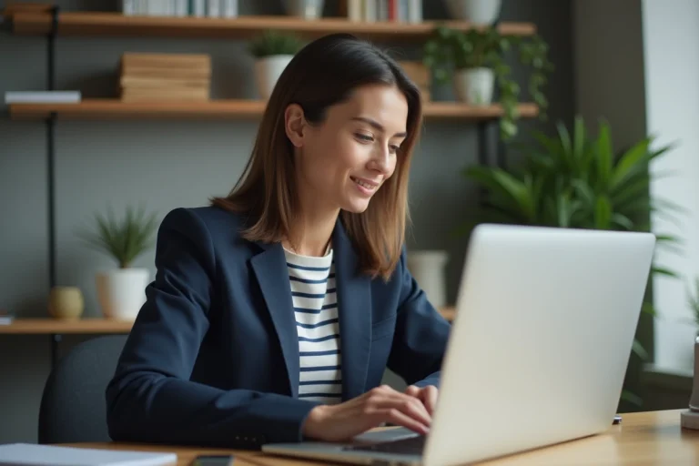Femme au bureau découvrant son numéro de fidélité