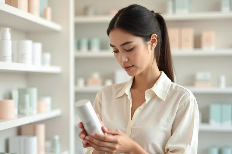 Femme inspectant l'étiquette d'un produit cosmétique Nocibé pour vérifier sa certification cruelty free en magasin