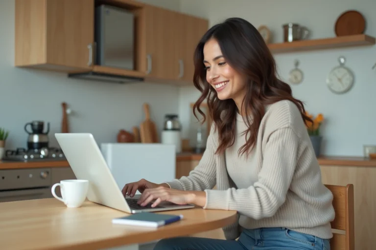 Femme utilisant un ordinateur pour des offres en ligne