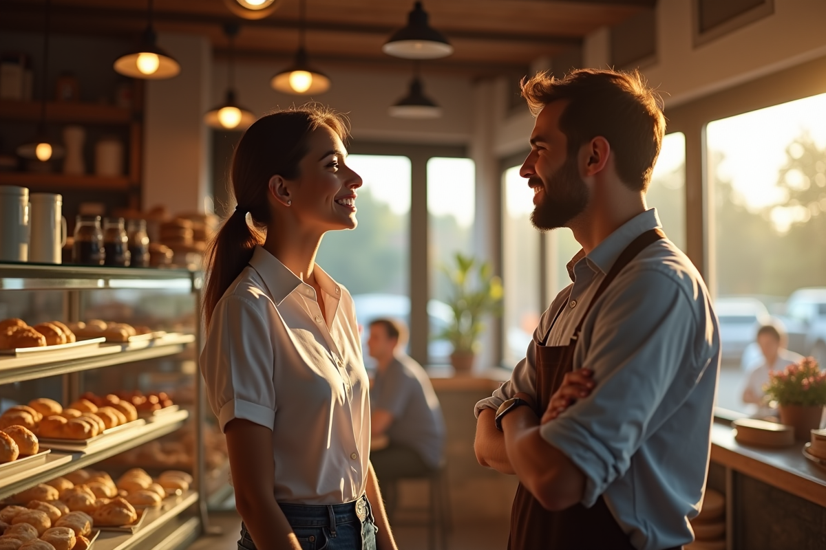 Jeune femme dans une boulangerie familiale ensoleillée