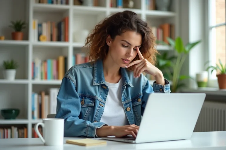 Jeune femme regardant un ordinateur avec erreur 404